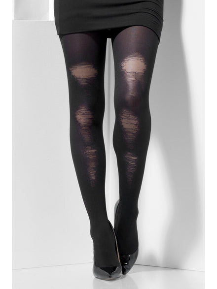 Full Length Black Distressed Womens Stockings - Main Image