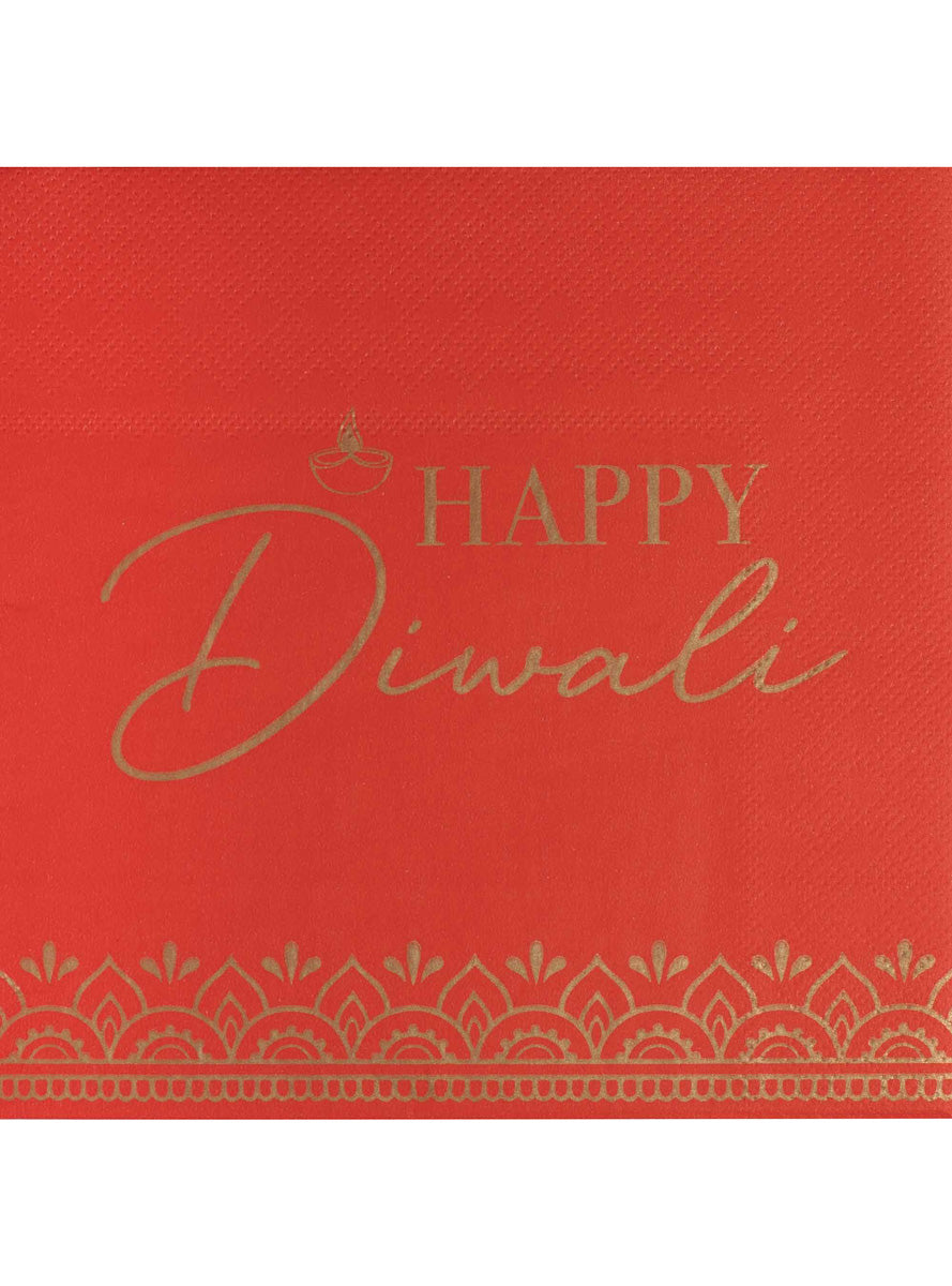 Diwali 16 Pack Red 16cm Beverage Napkins – Main Image