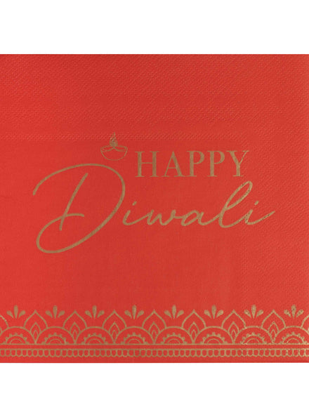 Diwali 16 Pack Red 16cm Beverage Napkins – Main Image
