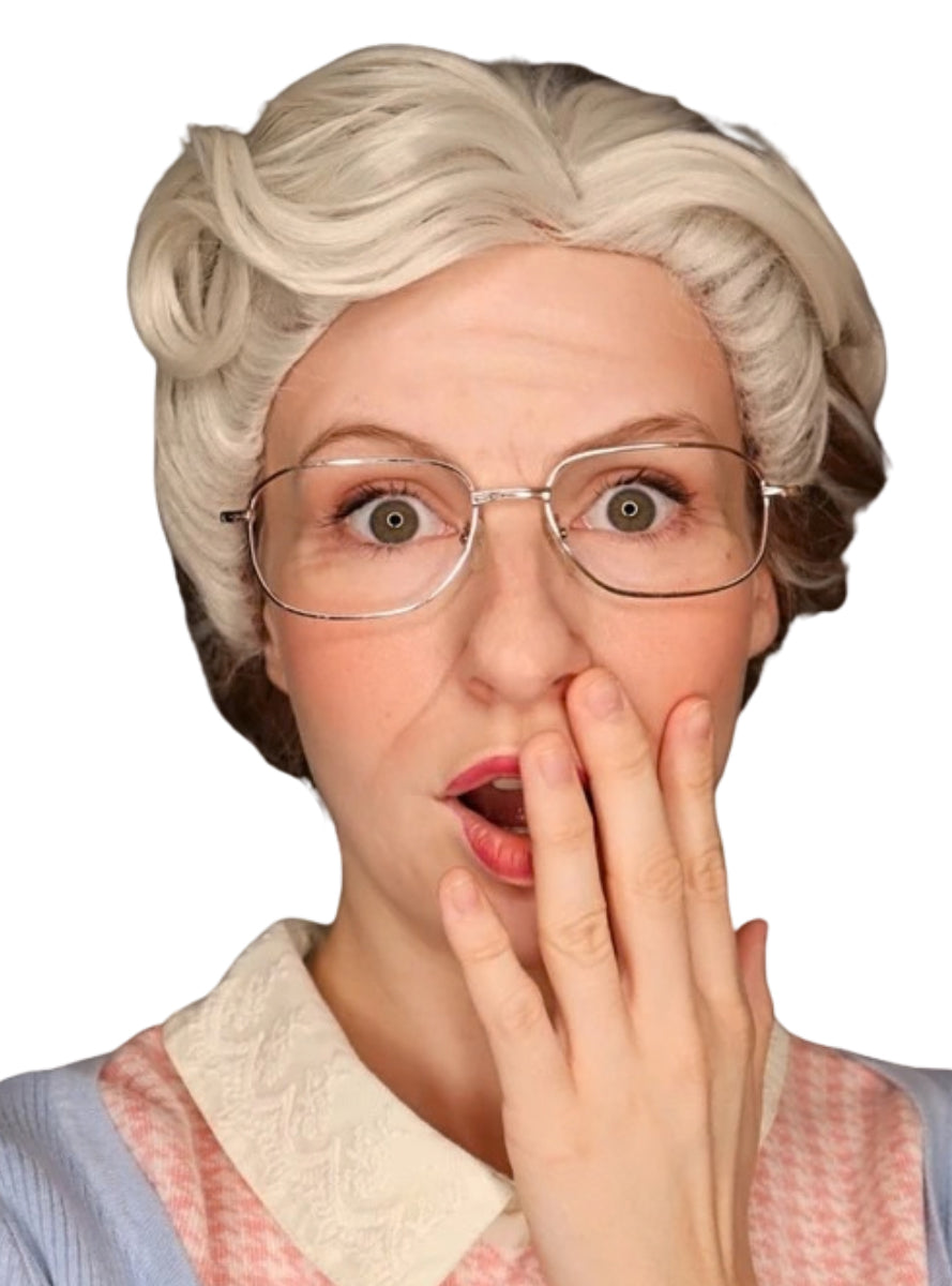 Doubtfire Adults Grey Old Lady Costume Wig