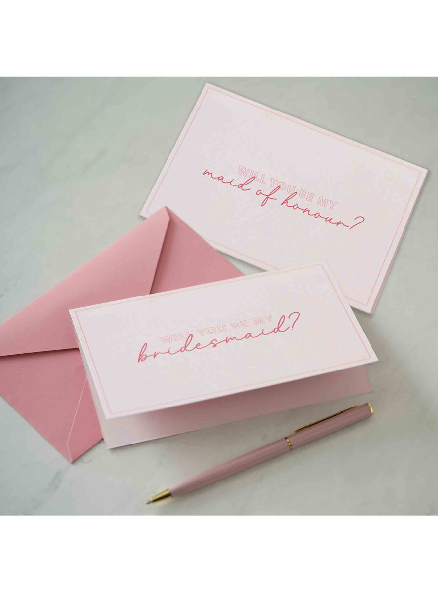 Drunk in Love 4 Pack Pink Bridesmaid Proposal Cards – Lifestyle Image