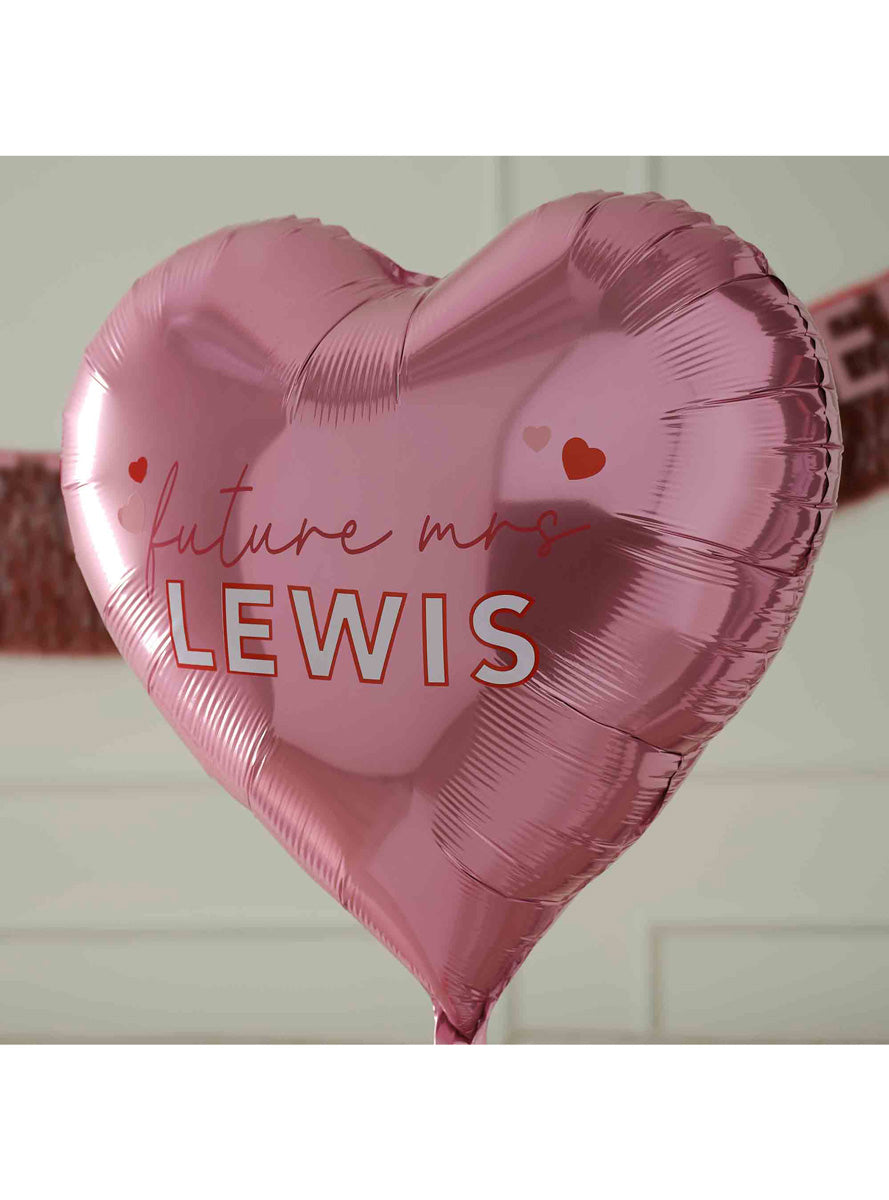 Drunk in Love Future Mrs Customisable 60cm Pink Heart Shaped Foil Balloon – Close Image