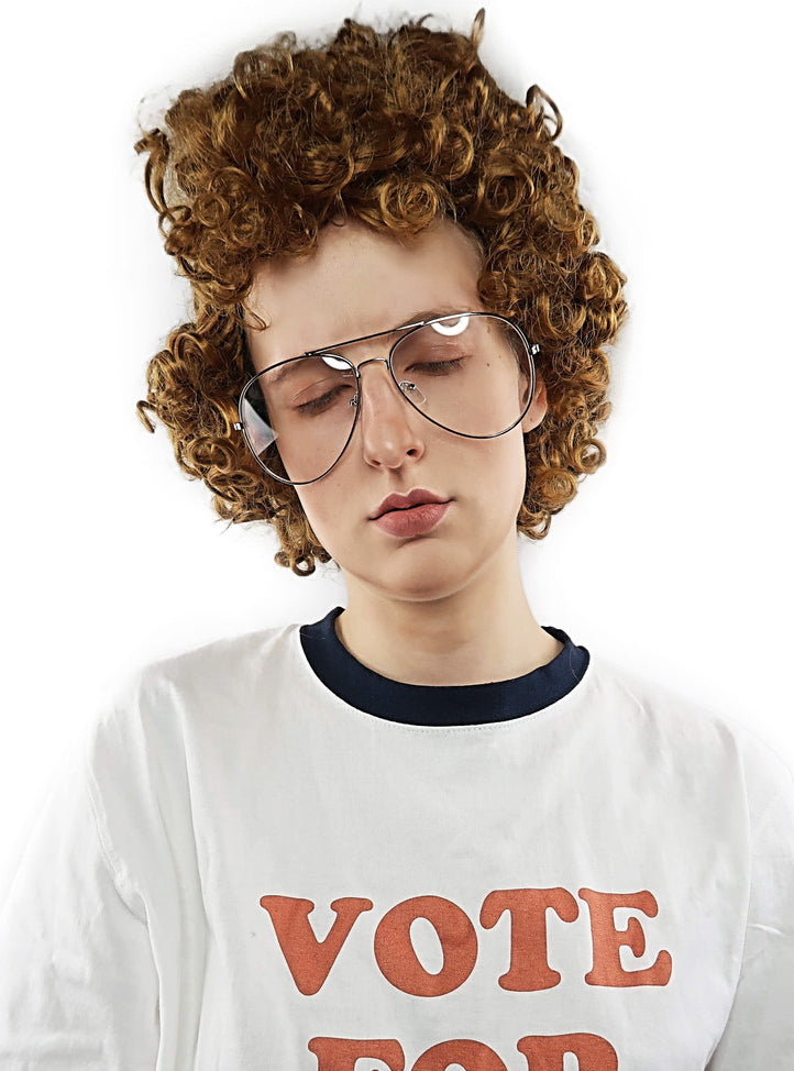 Dynamite Mens Short Brown Afro Costume Wig and Glasses - Alternative Image