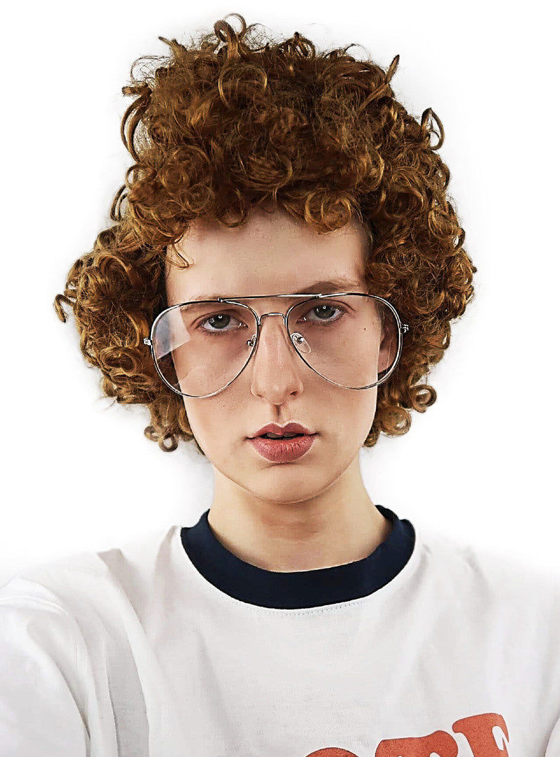 Dynamite Mens Short Brown Afro Costume Wig and Glasses - Main Image