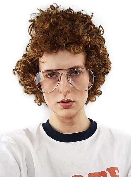 Dynamite Mens Short Brown Afro Costume Wig and Glasses - Main Image