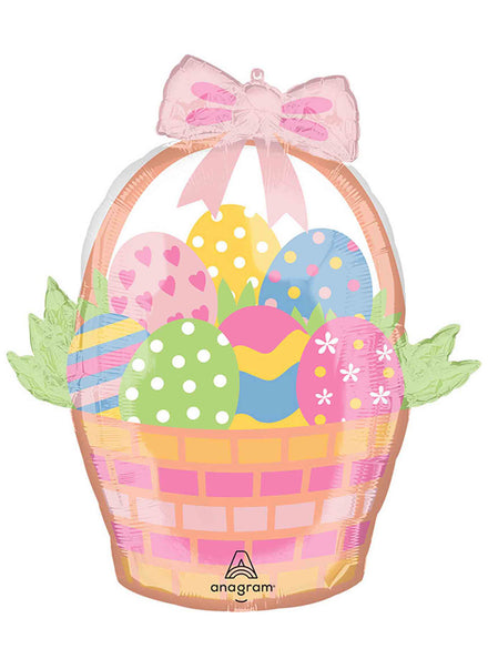 Easter Egg Basket Pink 71cm Supershape Foil Balloon - Main Image