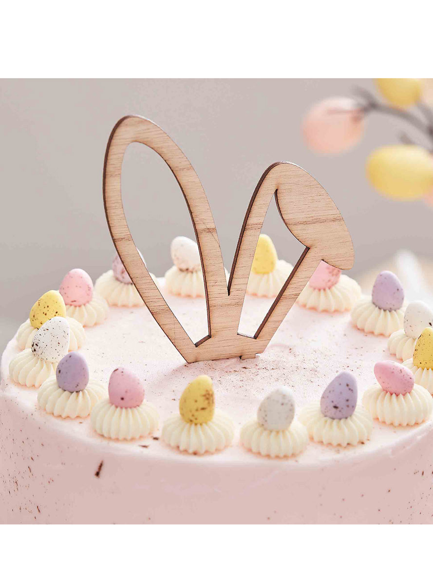 Eggciting Easter 18cm Wooden Bunny Ears Cake Topper – Main Image