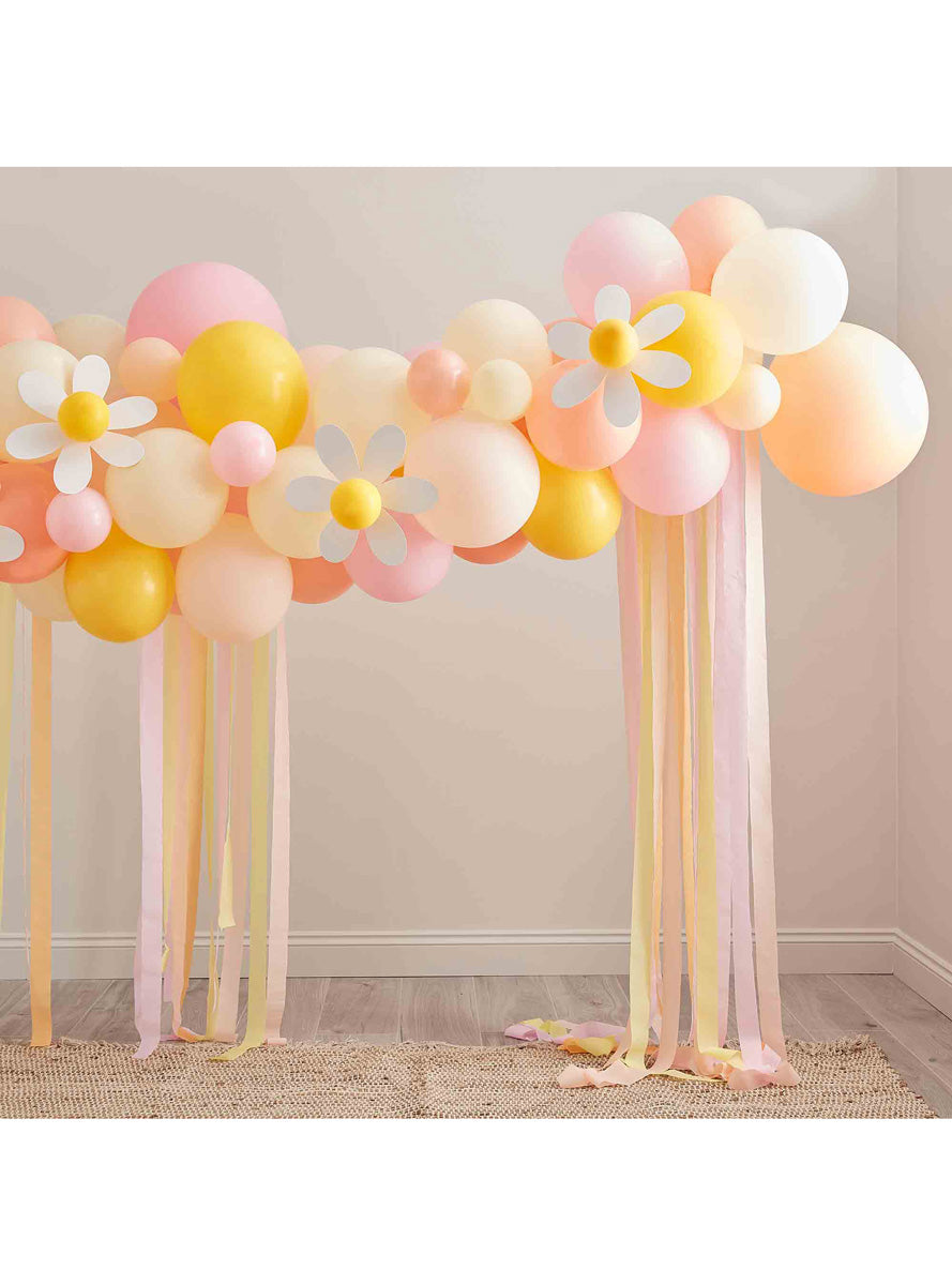 Eggciting Easter 70 Piece Pastel Balloon Arch with Daisies – Lifestyle Image