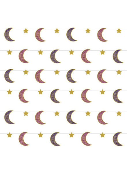Eid Opulent 6 Pack 213cm Crescent Moon Hanging String Decorations - Main Image