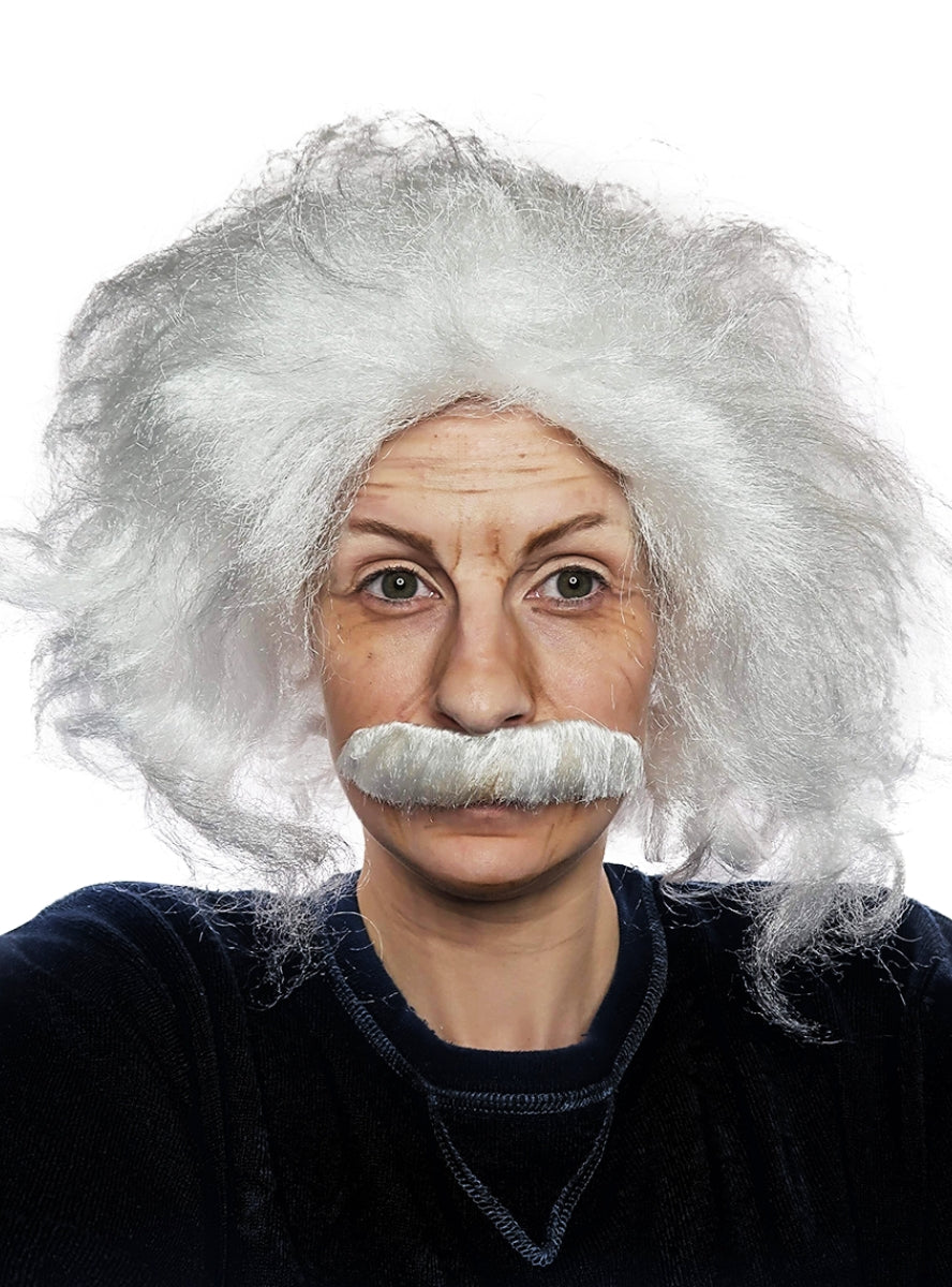 Einstein Adults White Frizzy Scientist Costume Wig and Moustache Set - Main Image