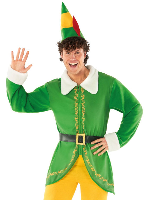 Plus Size Buddy Elf Mens Christmas Costume In Green And Yellow Close Image