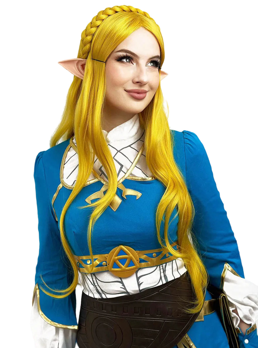Elf Princess Womens Long Yellow Costume Wig with Elf Ears - Alternative Image 2