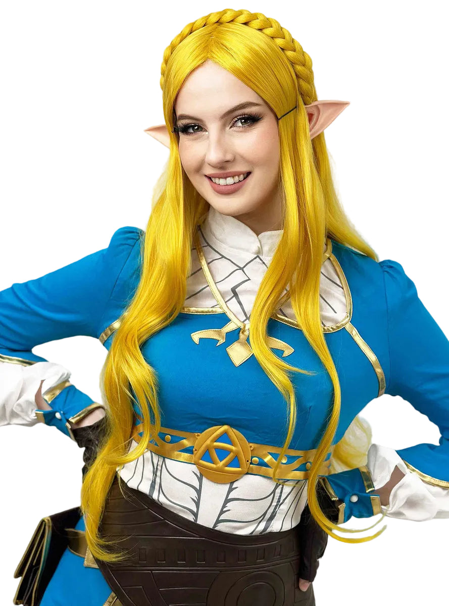 Elf Princess Womens Long Yellow Costume Wig with Elf Ears - Alternative Image 3