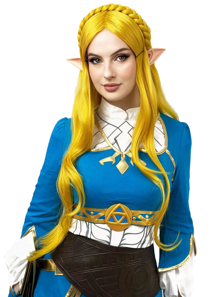 Elf Princess Womens Long Yellow Costume Wig with Elf Ears - Main Image