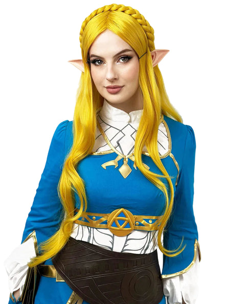 Elf Princess Womens Long Yellow Costume Wig with Elf Ears - Main Image