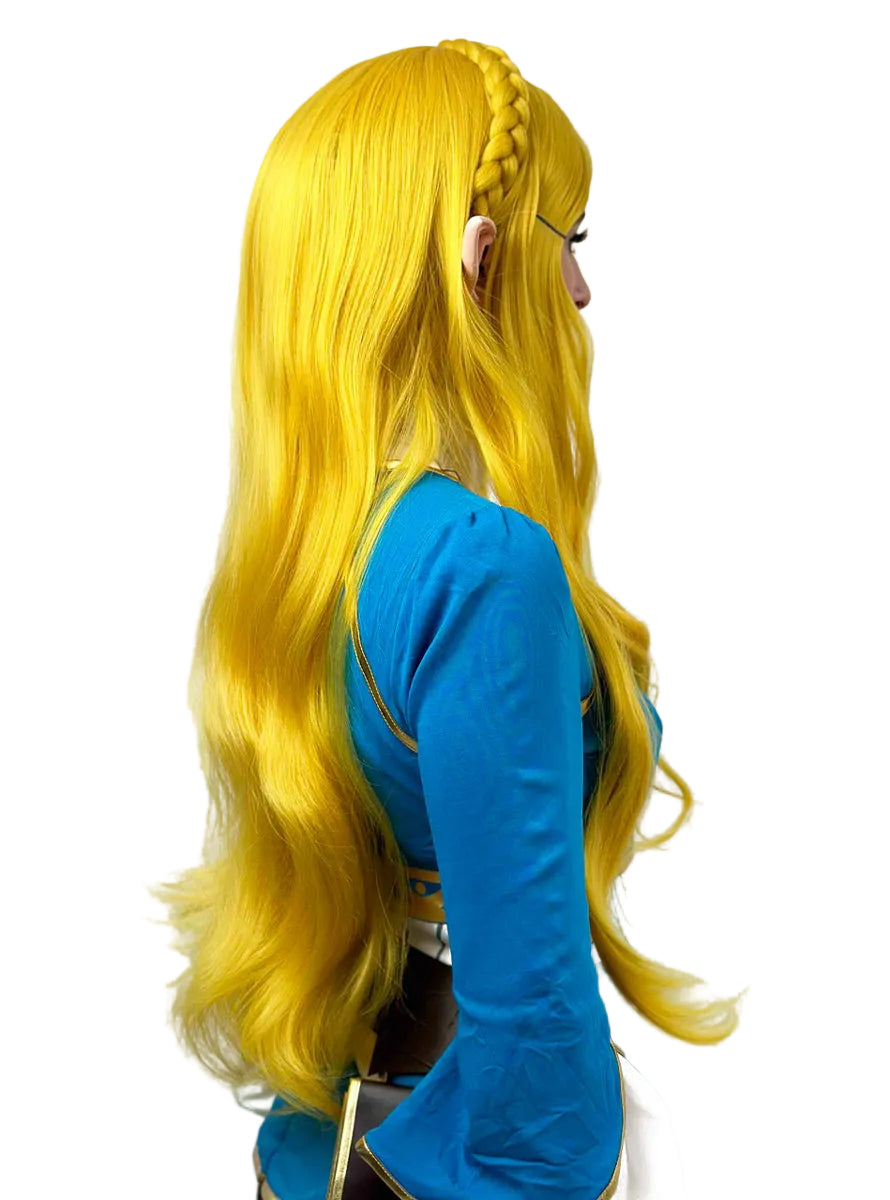 Elf Princess Womens Long Yellow Costume Wig with Elf Ears - Side Image
