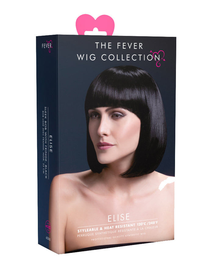 Womens Deluxe Black Bob Wig With Straight Fringe - Packaging Image