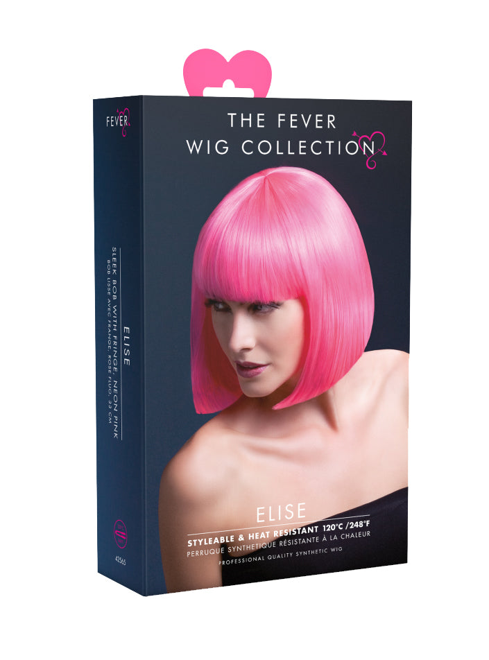 Womens Deluxe Neon Pink Bob Wig With Straight Fringe - Packaging Image