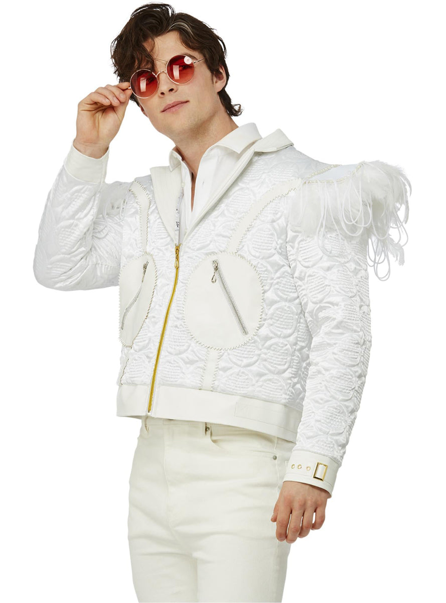 Mens White Feather Elton John Costume Jacket - Alternate Front Image