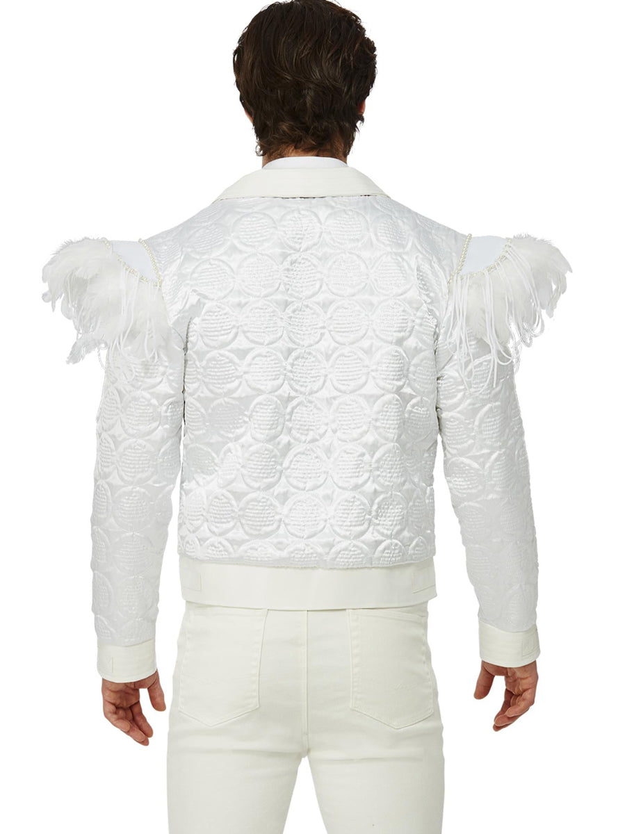 Mens White Feather Elton John Costume Jacket - Back Image