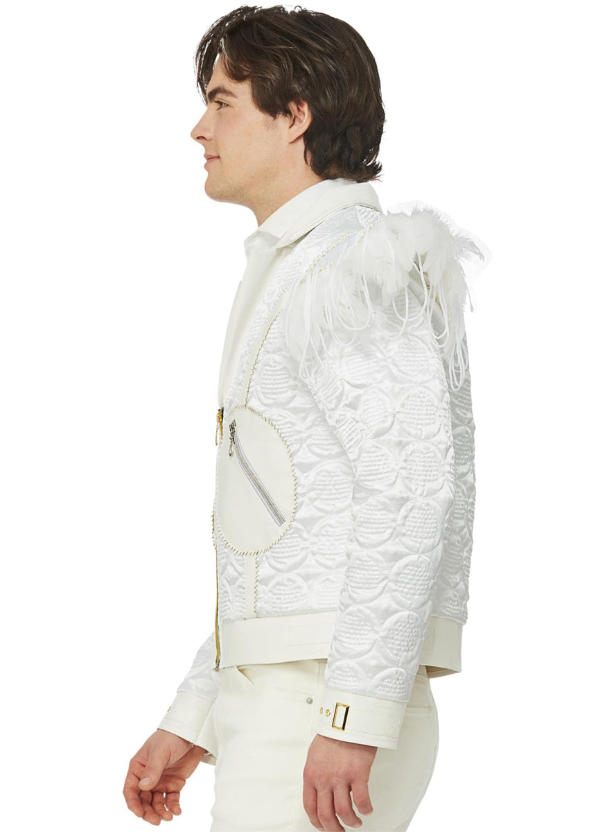 Mens White Feather Elton John Costume Jacket - Side Image