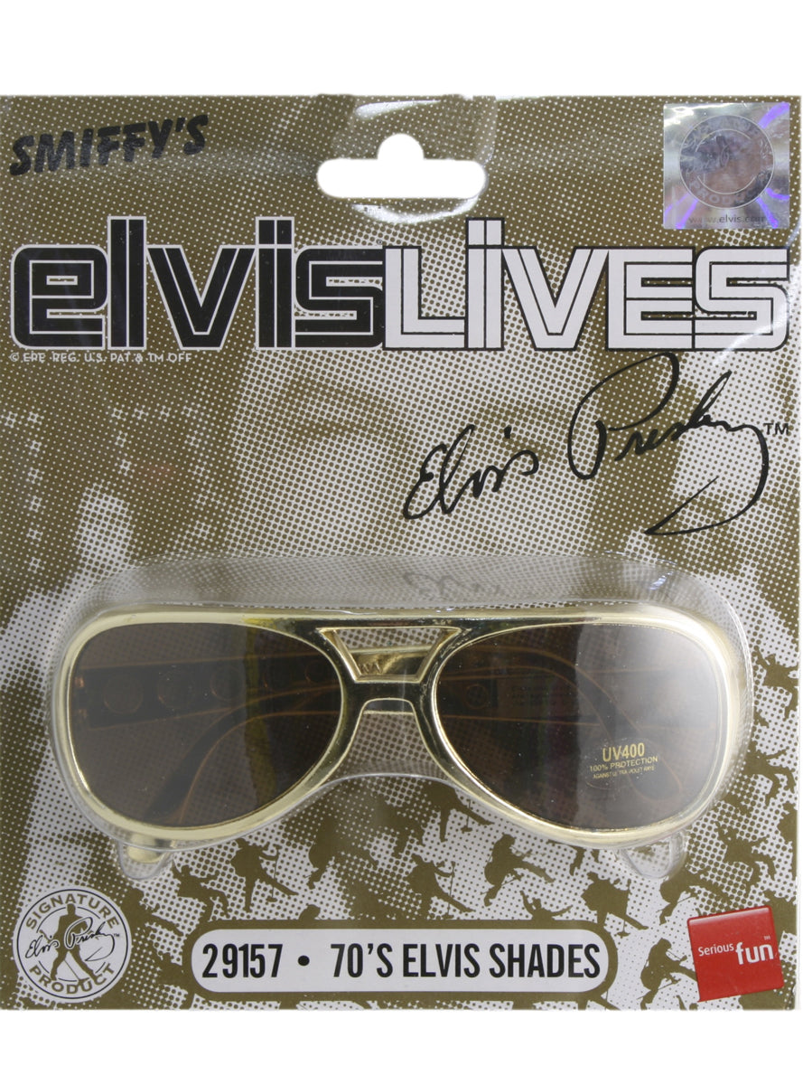 Gold Elvis Presley Aviator Style Costume Glasses - Alternate Image