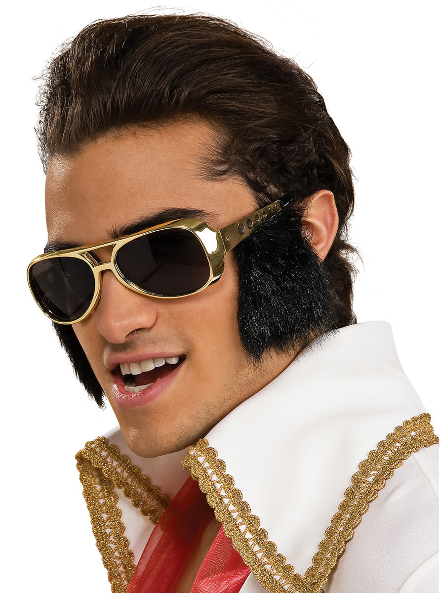 Gold Elvis Presley Glasses with Sideburns - Main Image