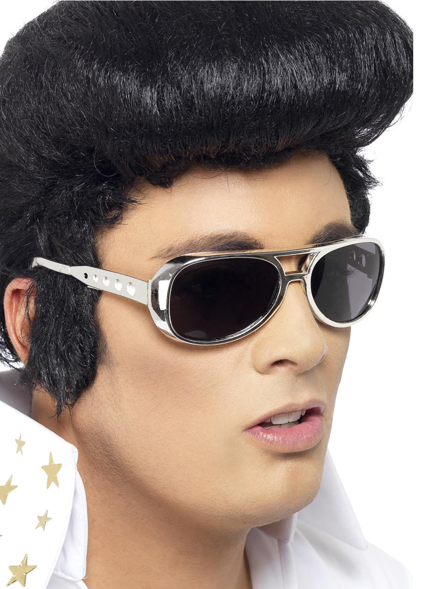 Silver Frame Novelty Elvis Presley Costume Glasses - Main Image