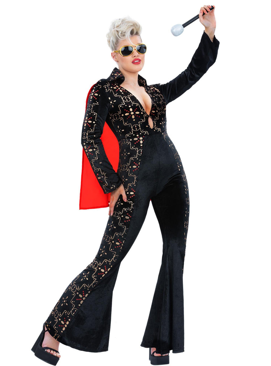 Elvis Presley Womens Deluxe Plus Size Costume Jumpsuit - Alternate Image