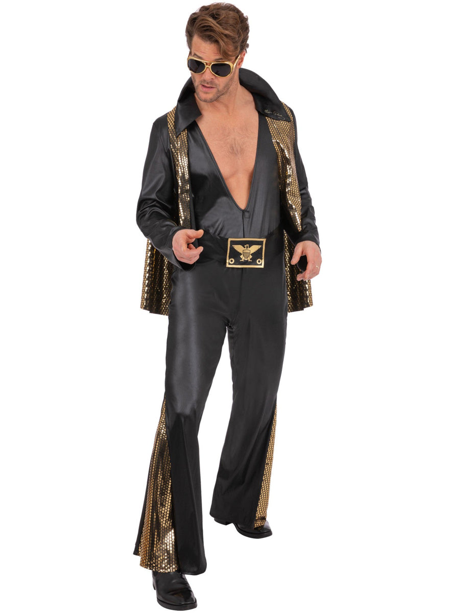 Black and Gold Elvis Jumpsuit for Men - Alternate Image