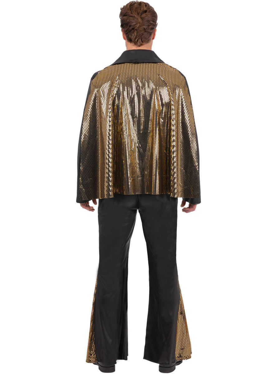 Black and Gold Mens Elvis Costume Jumpsuit - Back Image