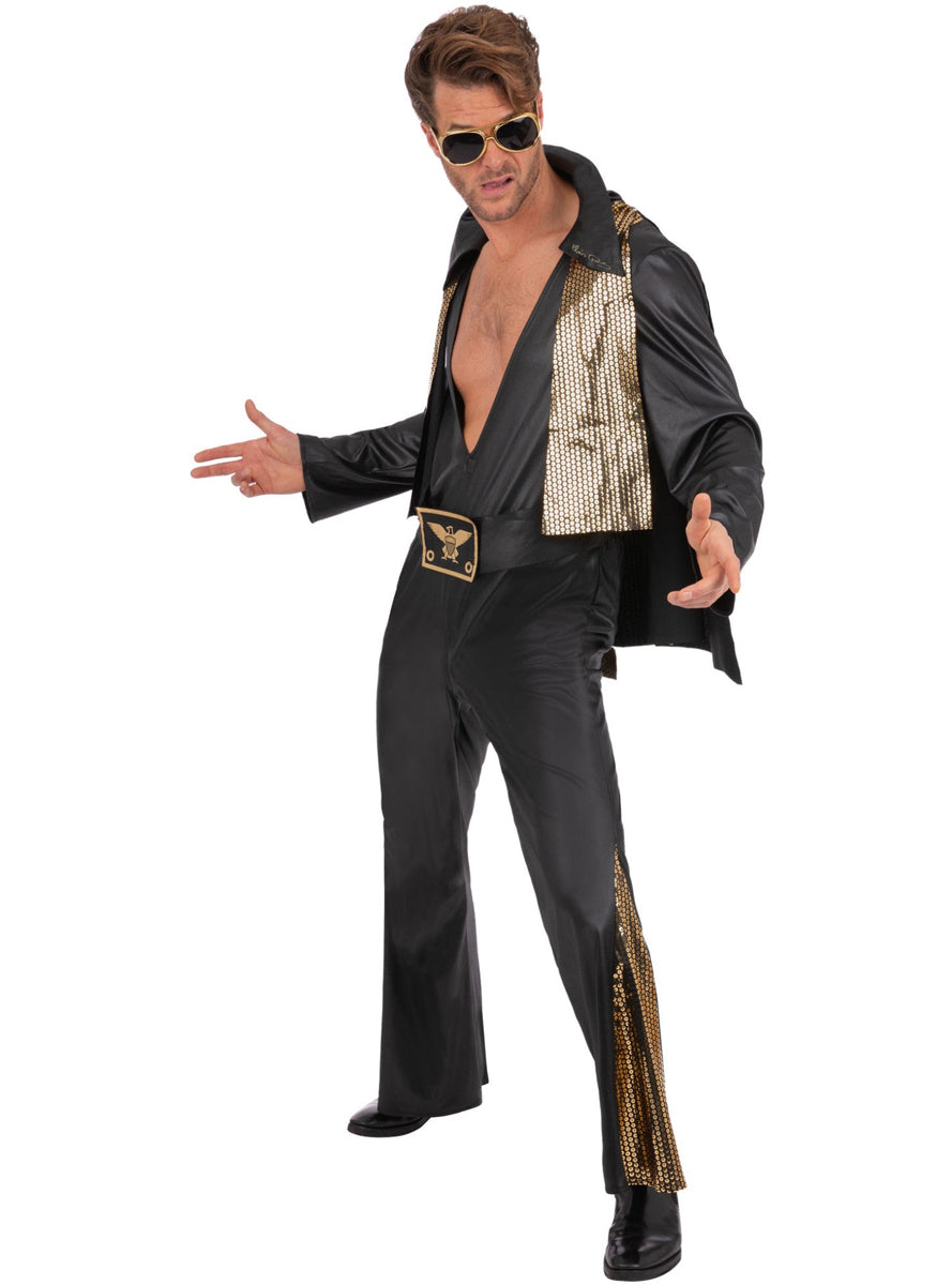 Elvis Presley Mens Jumpsuit in Black and Gold - Side Image