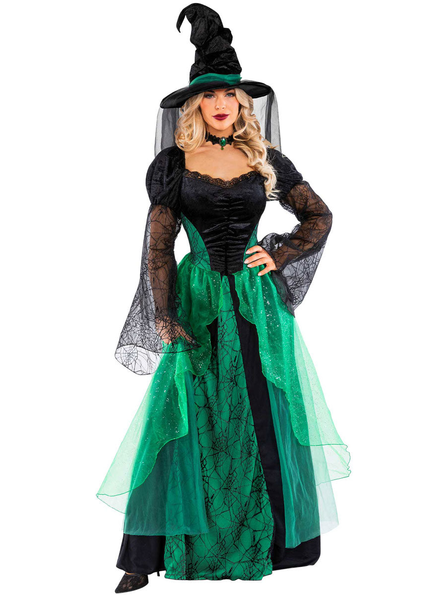 Womens Deluxe Green Enchanting Witch Halloween Costume