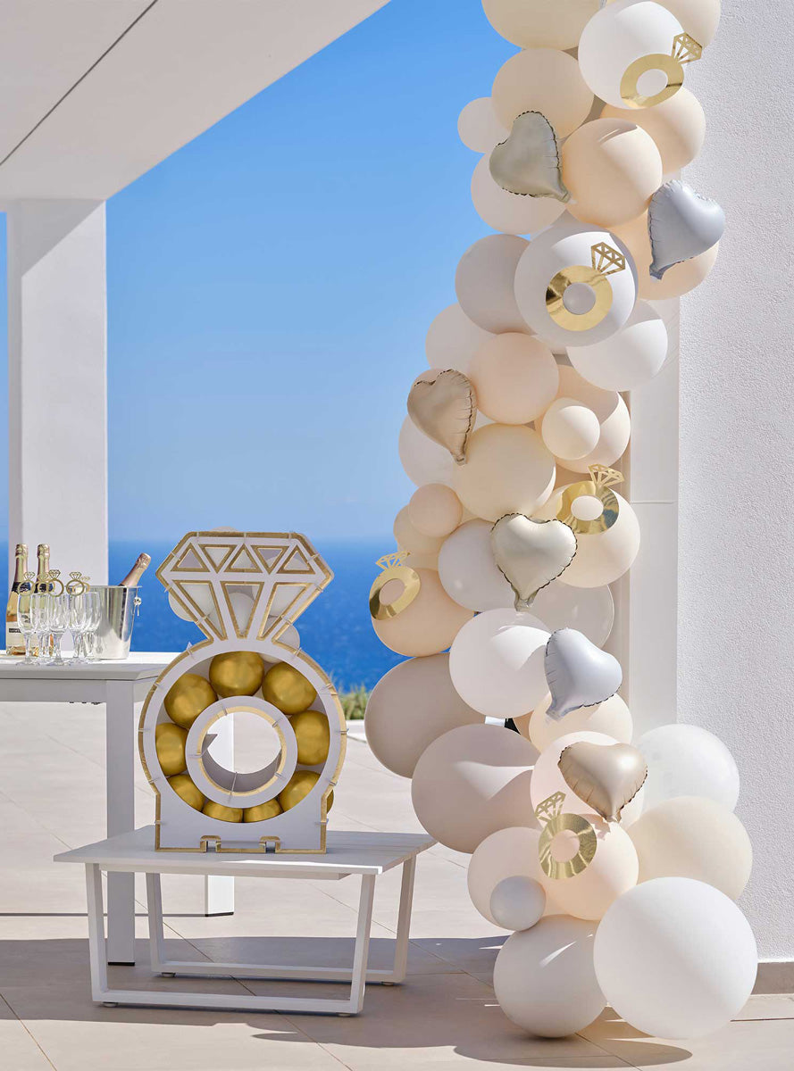 Engagement 70 Piece Cream and Grey Confetti Balloon Arch Kit – Lifestyle Image