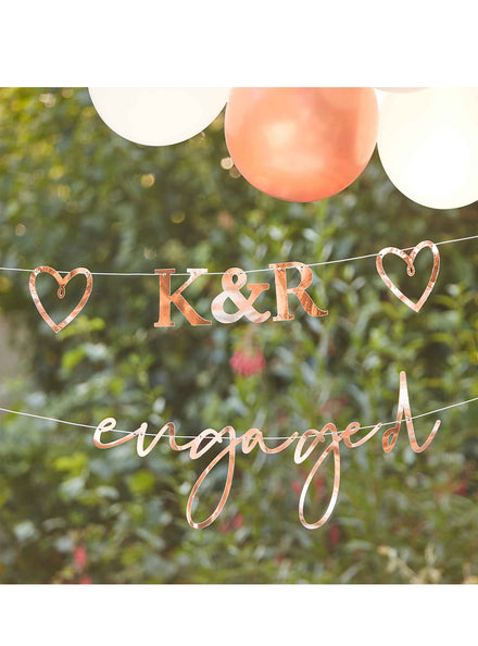 Engagement Party Rose Gold Customisable Initials Bunting – Lifestyle Image