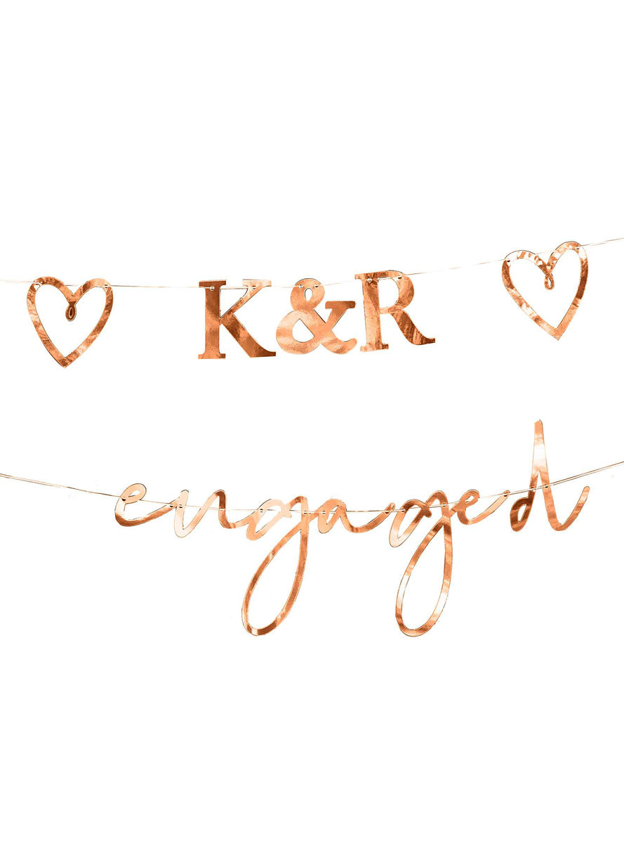 Engagement Party Rose Gold Customisable Initials Bunting – Main Image
