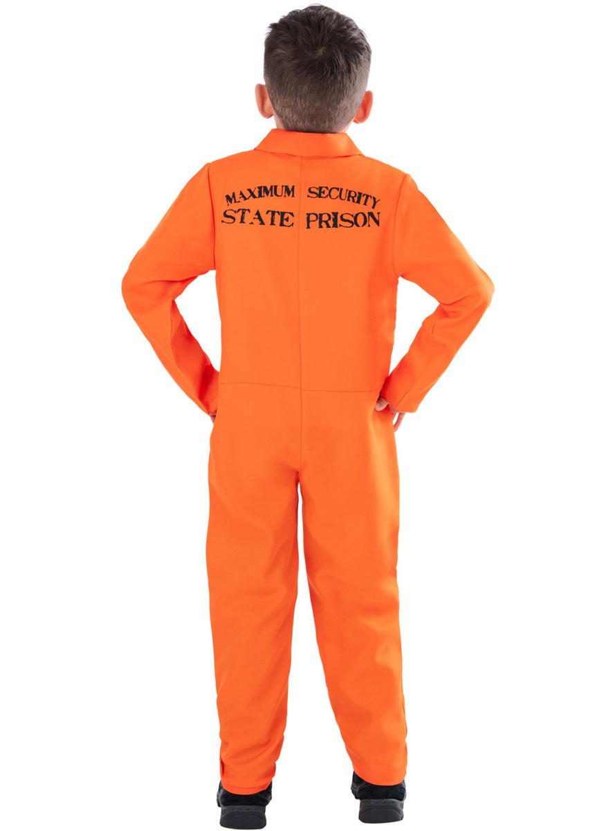 Teen Boys Orange Convict Prisoner Costume Jumpsuit - Back Image