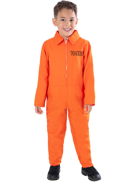 Teen Boys Orange Convict Prisoner Costume Jumpsuit - Main Image