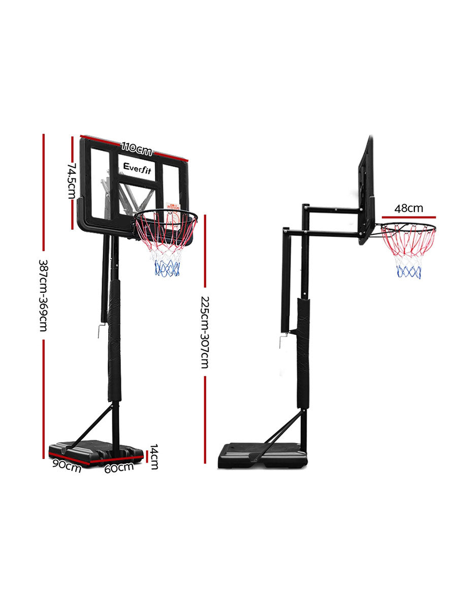 Everfit 305cm Pro Basketball Hoop With Adjustable Stand And Black Details And Padding Dimensions Image