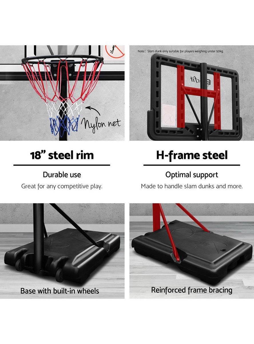 Everfit 305cm Pro Basketball Hoop With Adjustable Stand And Blue Details And Padding Info Image 2