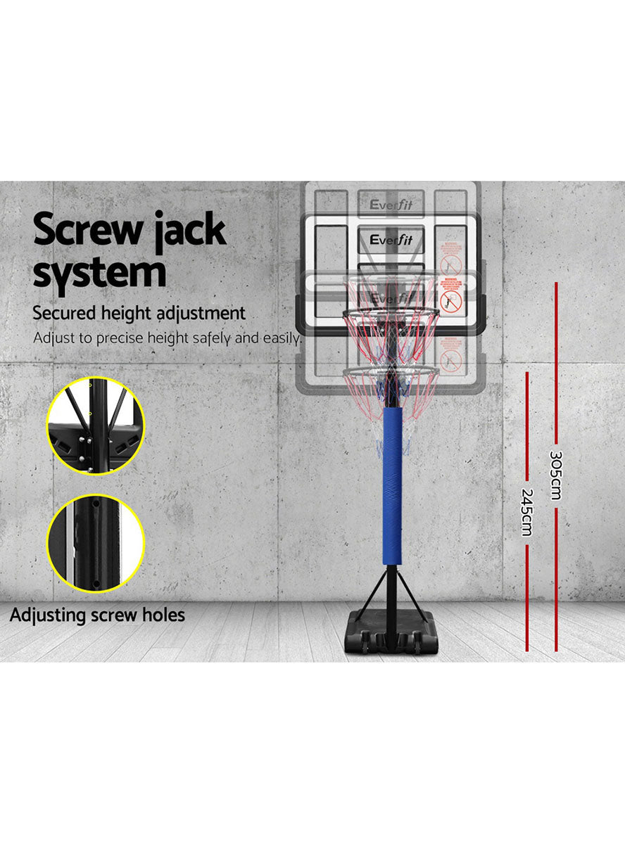 Everfit 305cm Pro Basketball Hoop With Adjustable Stand And Blue Details And Padding Info Image 3
