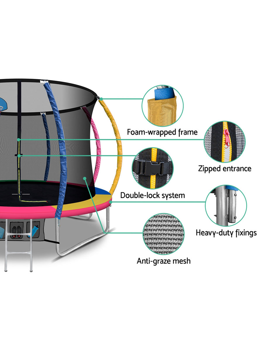 Everfit 10 Foot Rainbow Round Trampoline With Basketball Hoop And Safety Net Info Image 3