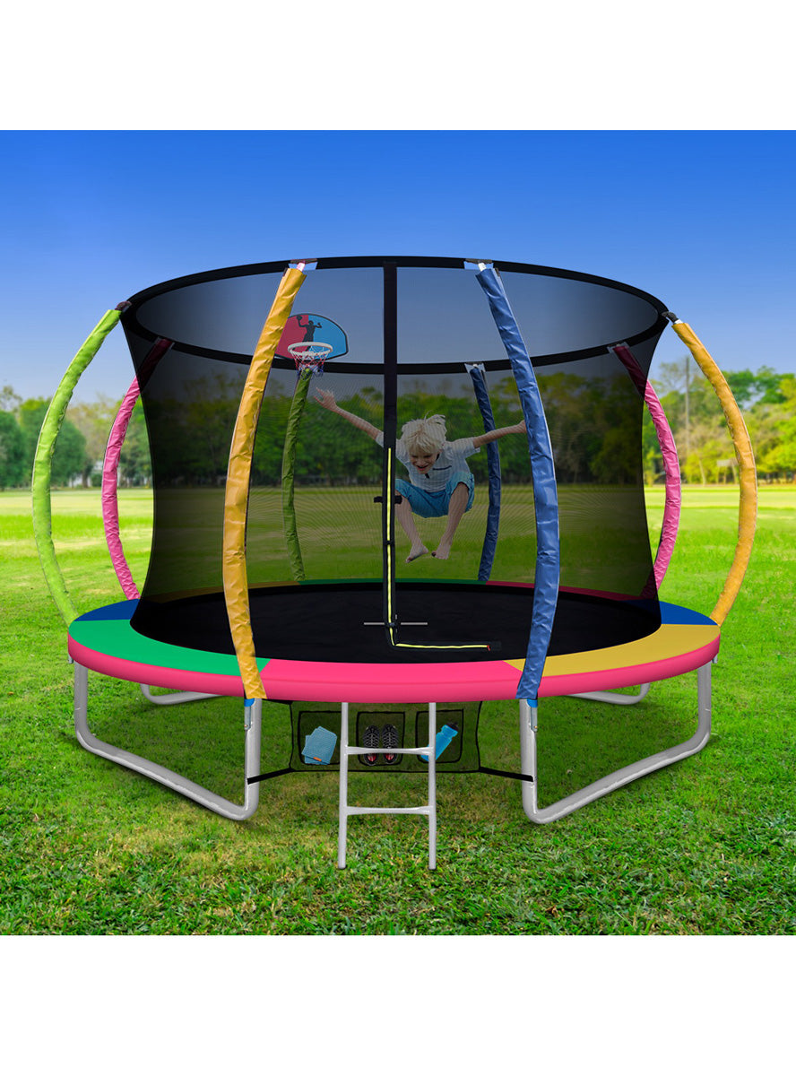 Everfit 10 Foot Rainbow Round Trampoline With Basketball Hoop And Safety Net Lifestyle Image