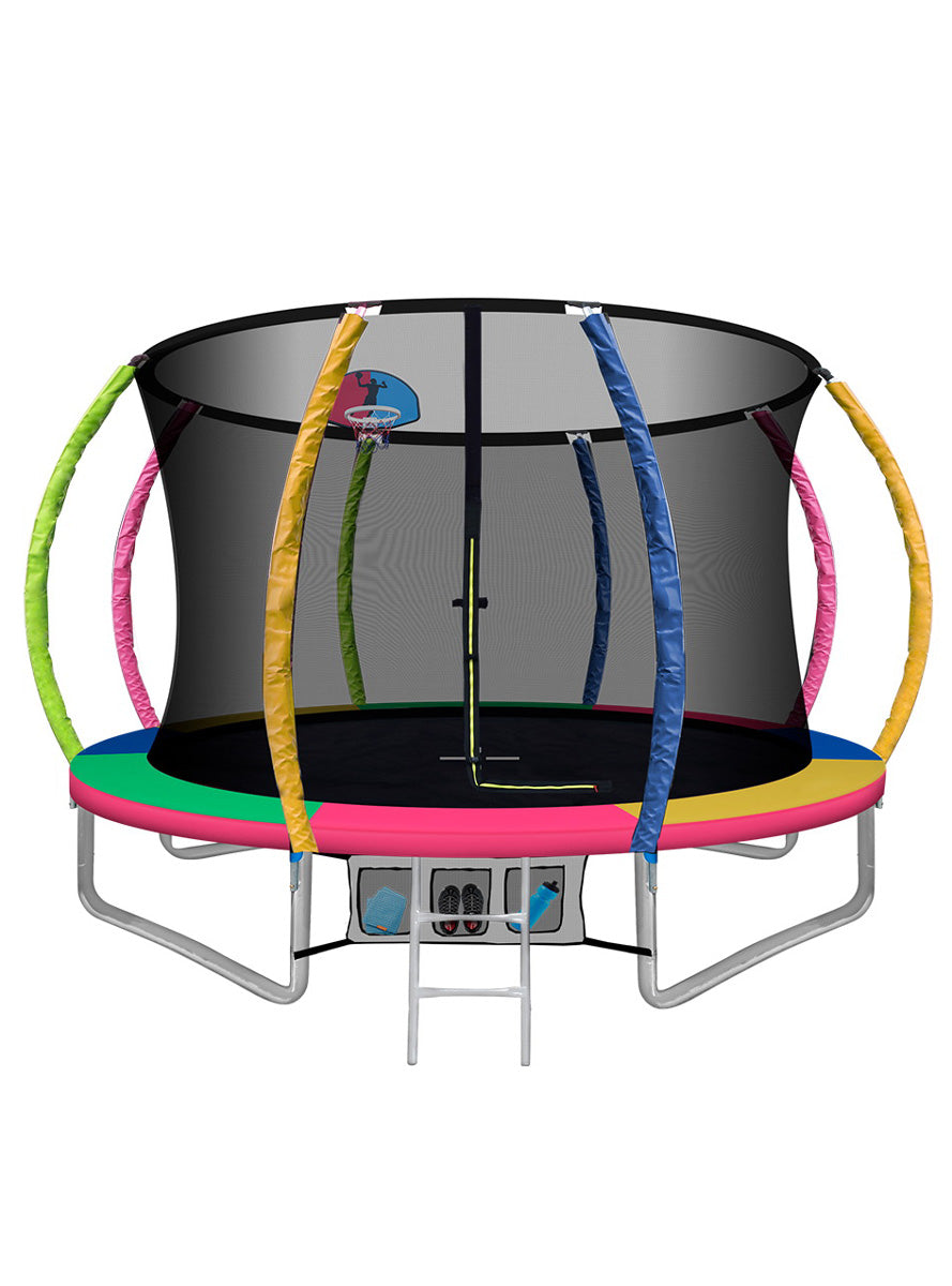 Everfit 10 Foot Rainbow Round Trampoline With Basketball Hoop And Safety Net Main Image