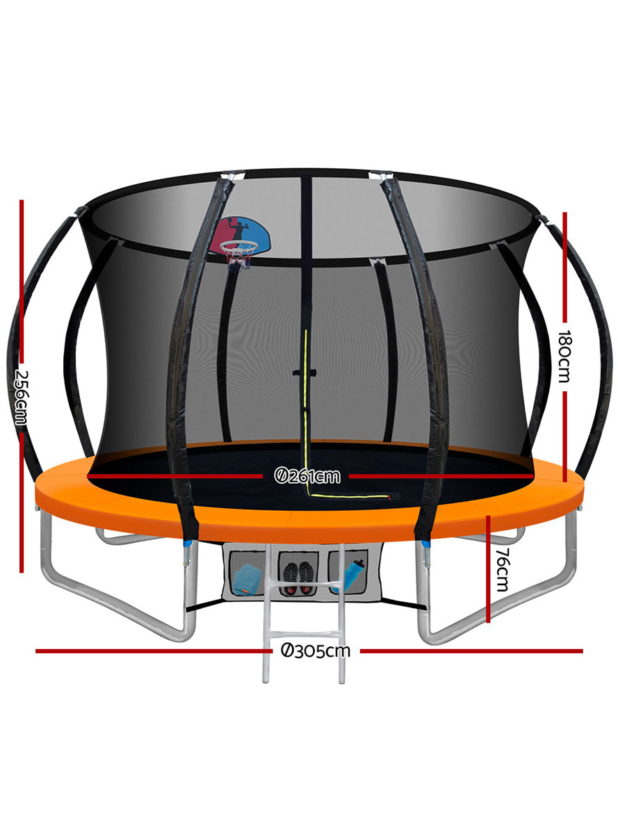 Everfit 10 Foot Round Orange Trampoline With Basketball Hoop And Safety Net Dimensions Image