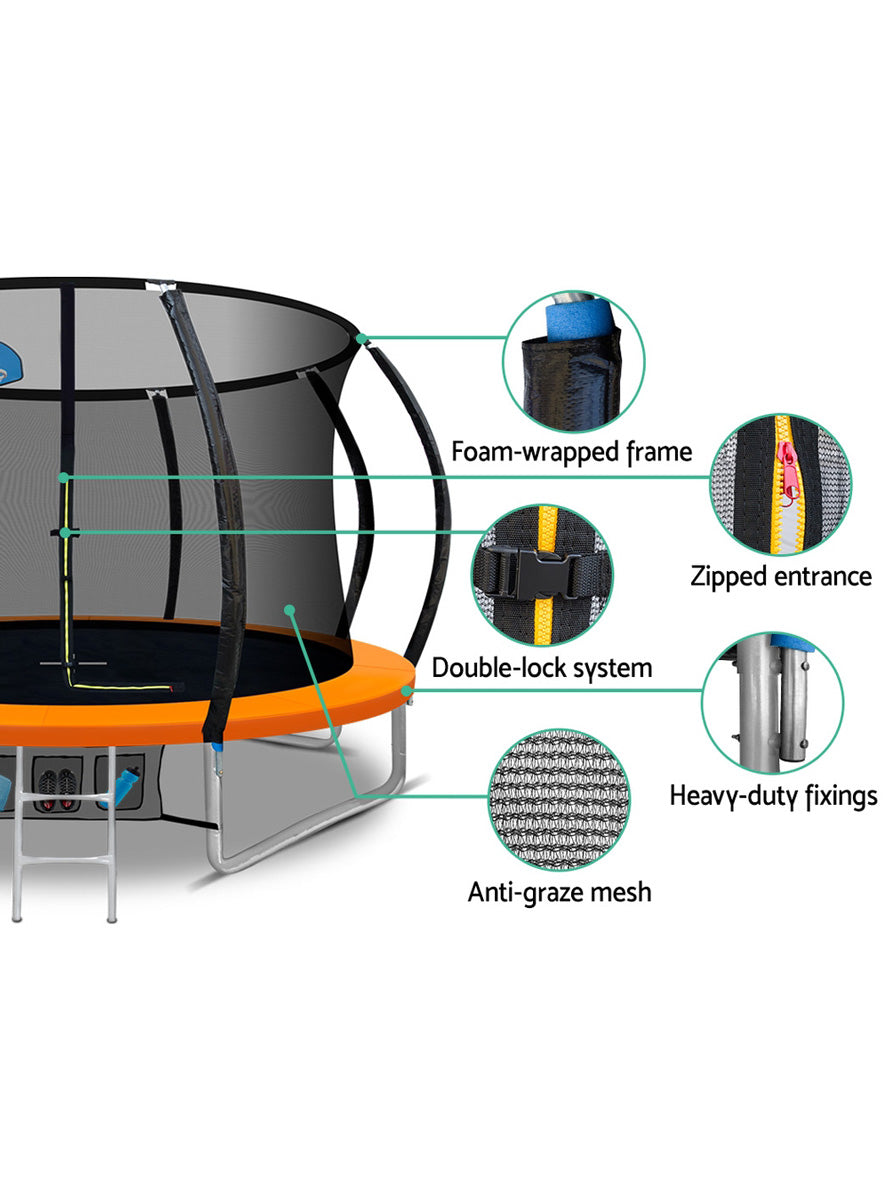 Everfit 10 Foot Round Orange Trampoline With Basketball Hoop And Safety Net Info Image 1