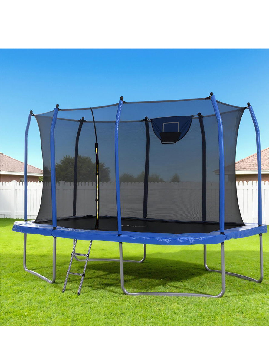 Everfit 12 Foot Blue Rectangle Trampoline With Basketball Net And Safety Net Alternate Image