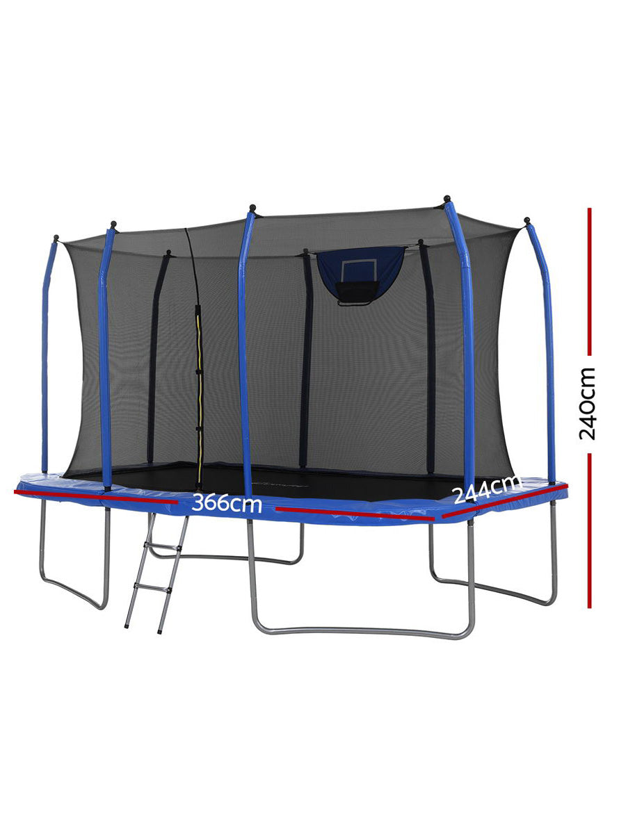 Everfit 12 Foot Blue Rectangle Trampoline With Basketball Net And Safety Net Dimensions Image