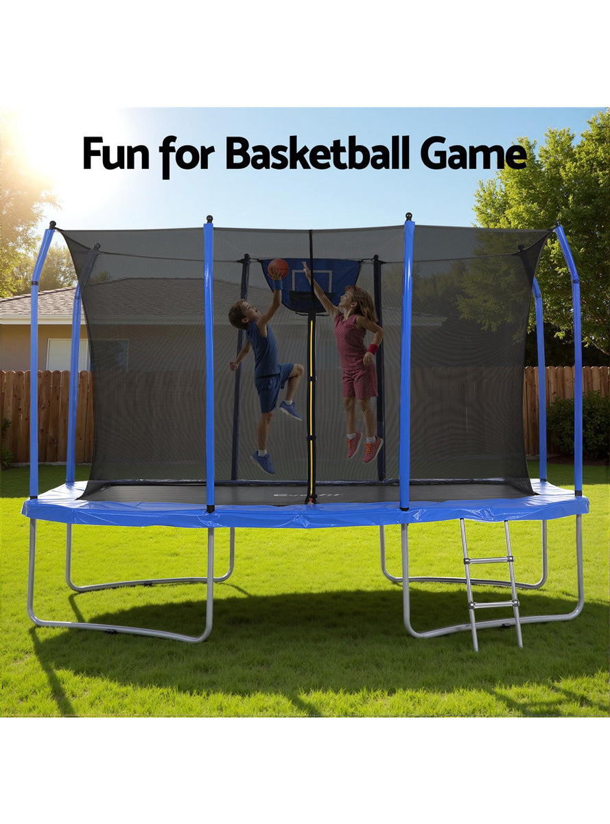 Everfit 12 Foot Blue Rectangle Trampoline With Basketball Net And Safety Net Info Image 2