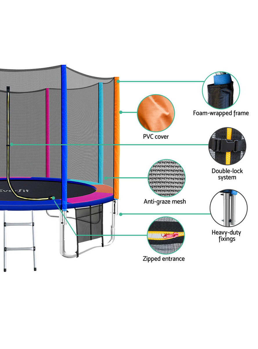 Everfit 12 Foot Rainbow Trampoline With Safety Net And Padding Info Image 3